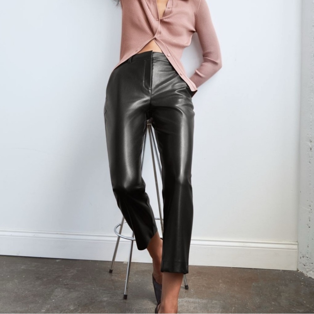 Babaton Aritzia Command Cropped Faux Leather Black Pant Size 0